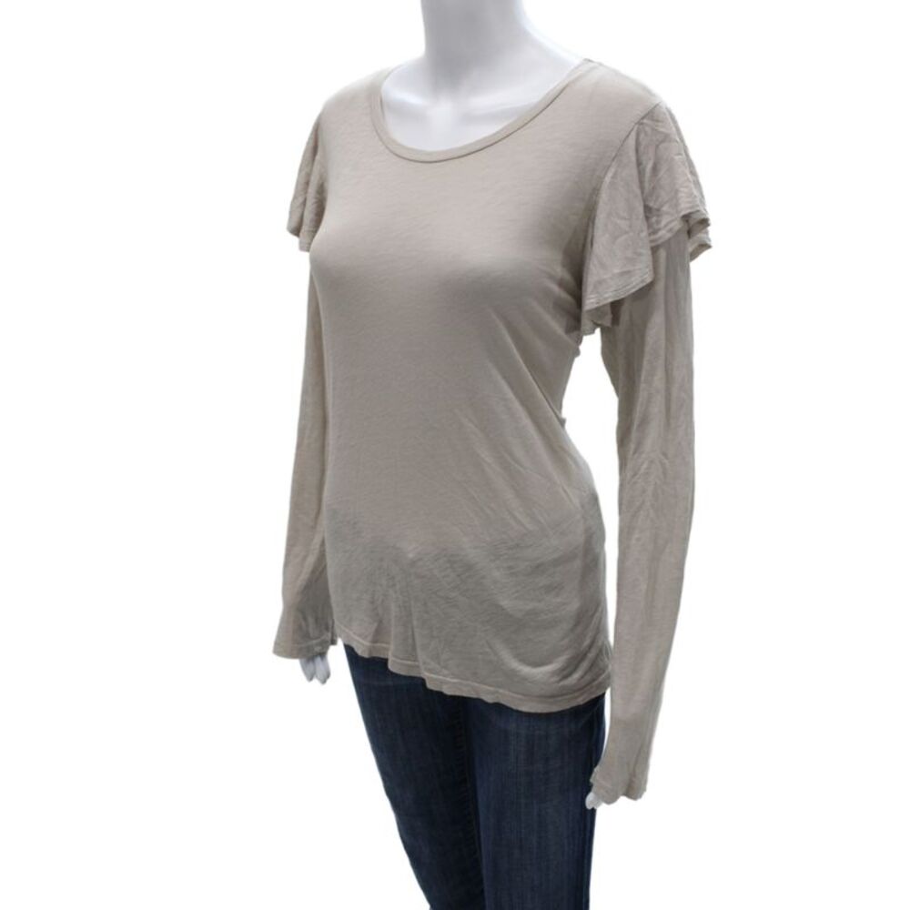 Velvet Women Basic Beige Long Sleeve Round Neck T-Shirt Size M